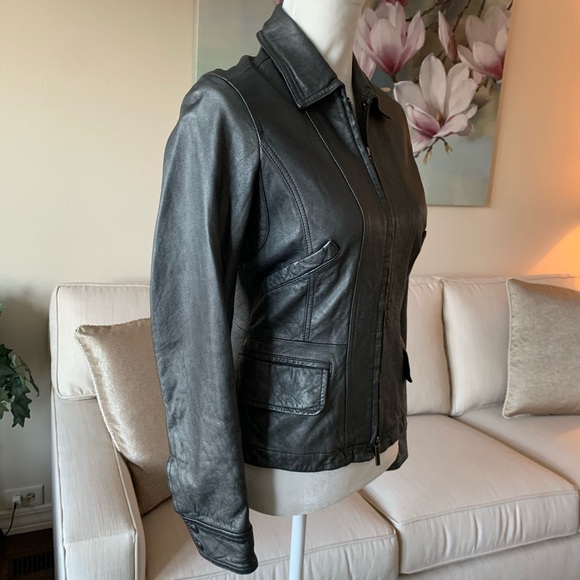 Vince Metallic Gray Genuine Leather Moto Jacket - Picture 3 of 8
